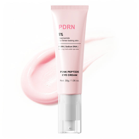 PDRN Eye Cream ögonkräm i rosa tub framför en klick kräm, 30 g